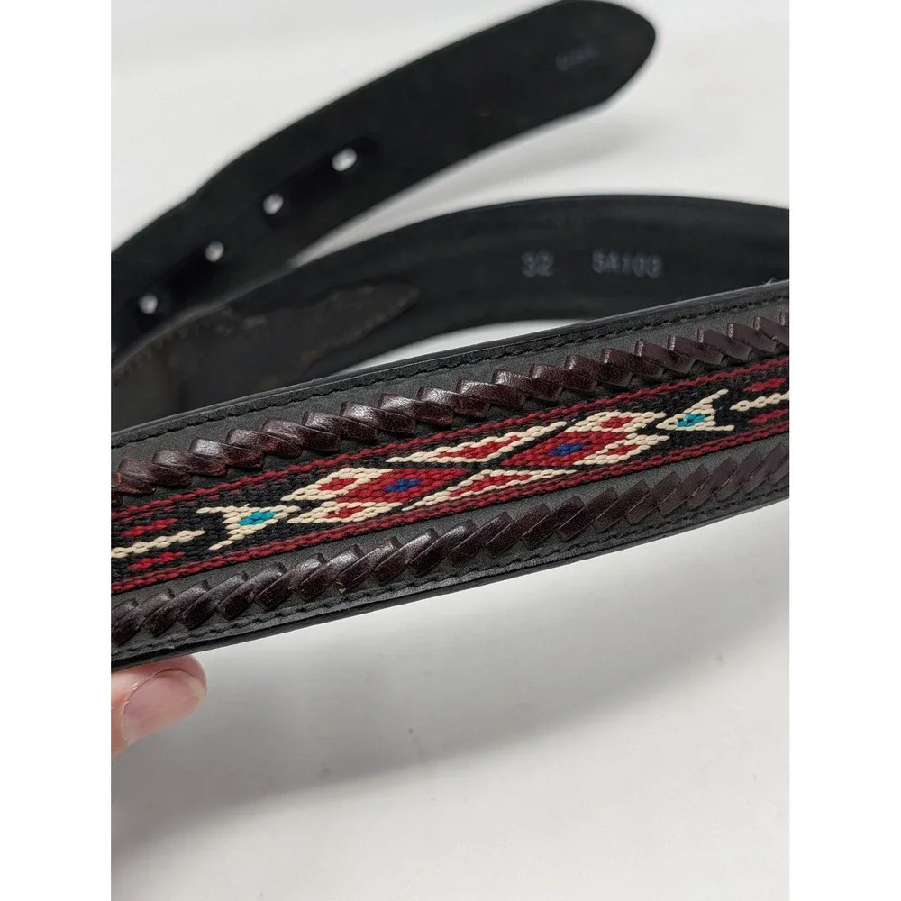 Silver Creek Classics Mens 32 Black Leather Western Woven Embroidered Belt 5A103